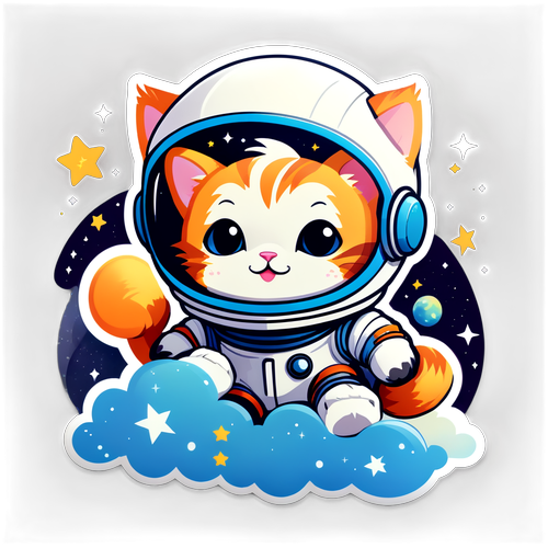 可愛的小貓穿著太空頭盔漂浮在星空中