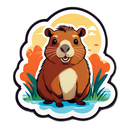 Divertido sticker de capibara