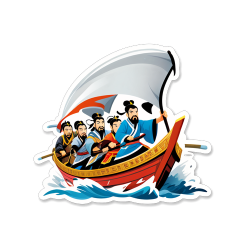 三国志のボートレースを描いたアクション満載のステッカー