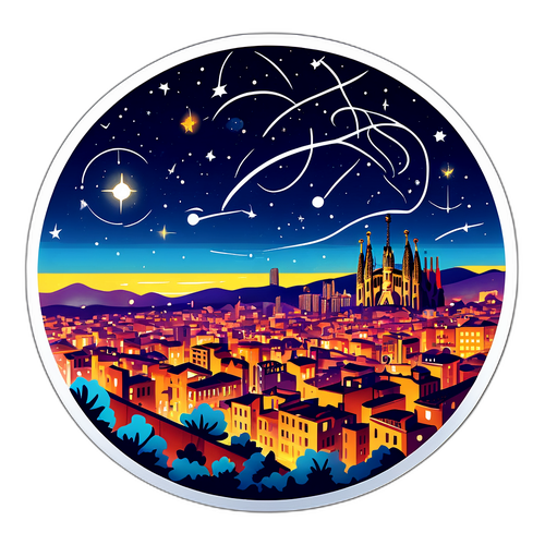 Ilustrace nočního pohledu na Barcelonu