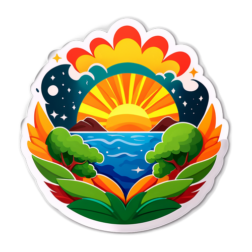 日の出の美しい地球を表現するステッカー