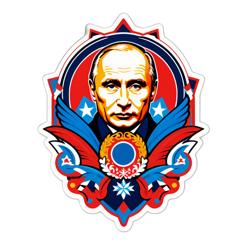 Abstraktní design s prvky symbolizujícími Vladimira Putina