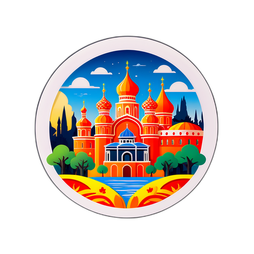 Вишгород у стилізованій формі з архітектурними пам'ятками та природою