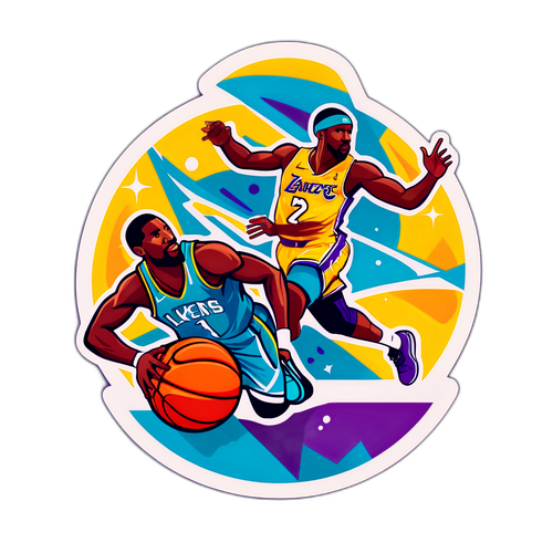 Représentation artistique d'un match entre les Hornets et les Lakers