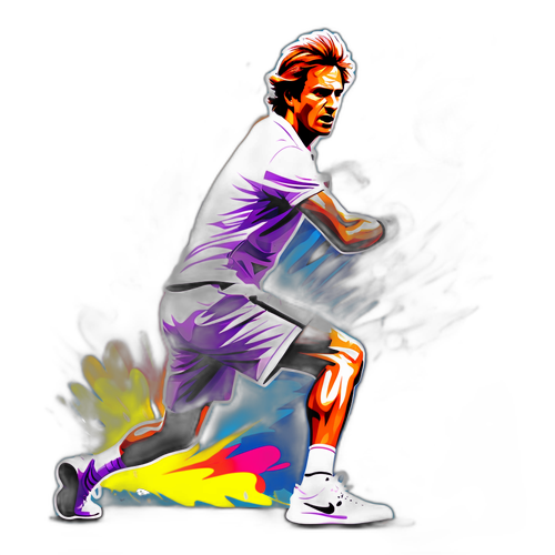 Portrait Stylisé d'Arthur Cazaux en Action sur le Court de Tennis