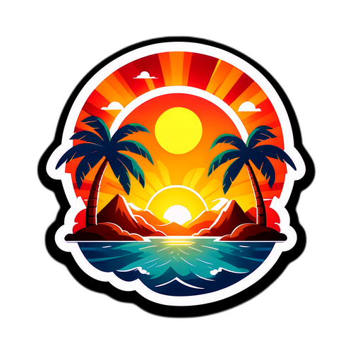 Insula cu palmieri și soarele strălucitor