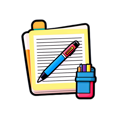 Sticker mit Stift und Notizblock zur Symbolisierung kreativer Ideen