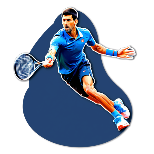 Pictură artistică a lui Novak Djokovic pe teren