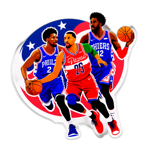 Jogadores dos 76ers e Wizards em Ação