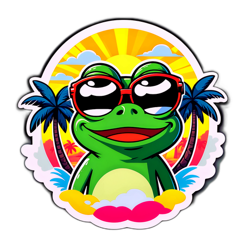 Fargerik og livlig sticker av en frosk med solbriller