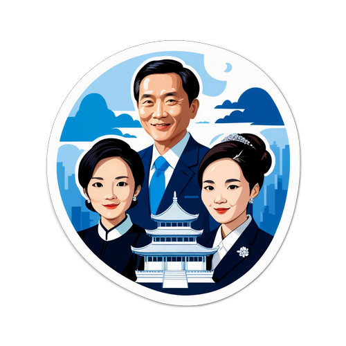 展示郑力文、连战与马英九合作关系的现代风格贴纸