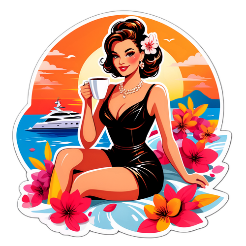 Carmen Geiss im glamourösen Outfit auf einer Yacht bei Sonnenuntergang