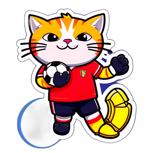 Desenho Divertido do Gatito Fernández com Luva de Goleiro Gigante