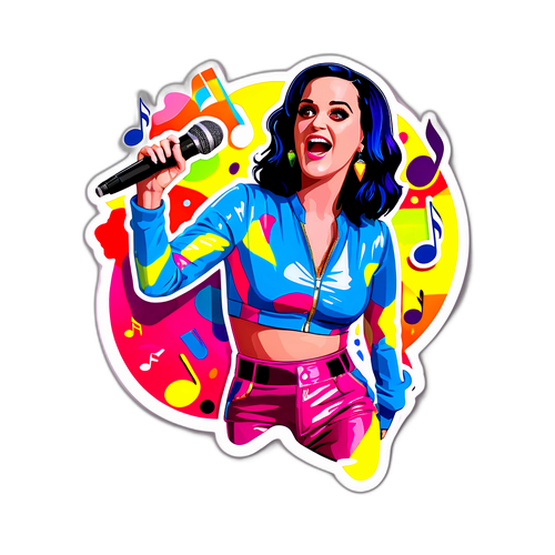 Autocollant de Katy Perry avec notes musicales et couleurs vives