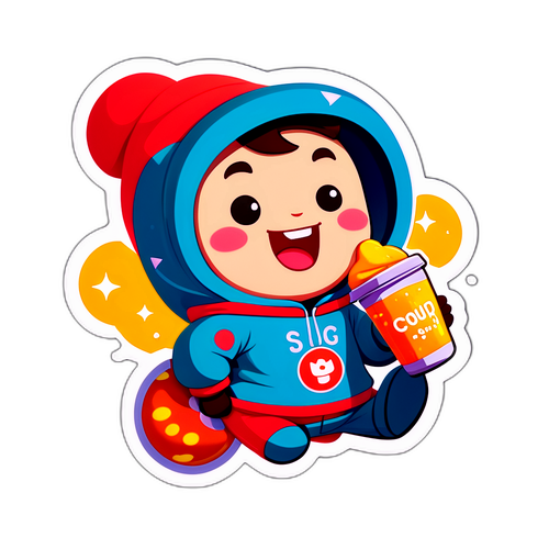 유머러스한 캐릭터 디자인으로 쿠팡 제품을 보여주는 스티커