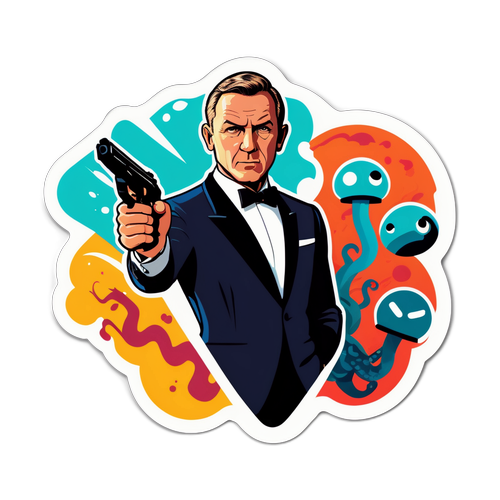 Sticker cu elemente iconice din Squid Game și James Bond