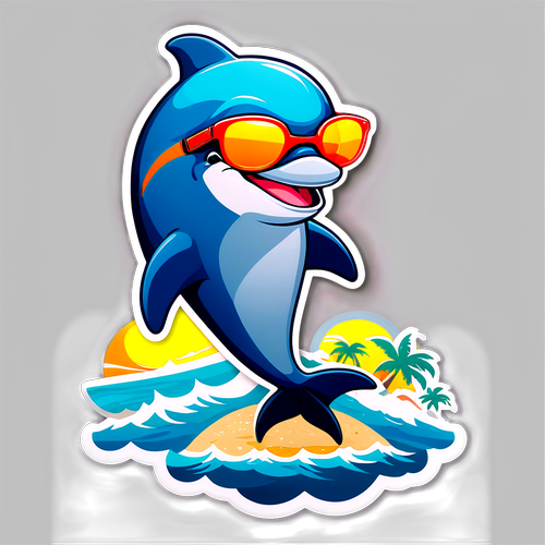 戴著太陽眼鏡在夏日海灘上玩耍的海豚