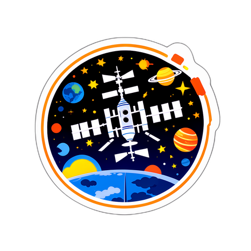 Sticker przedstawiający ISS w różnych fazach jej orbity