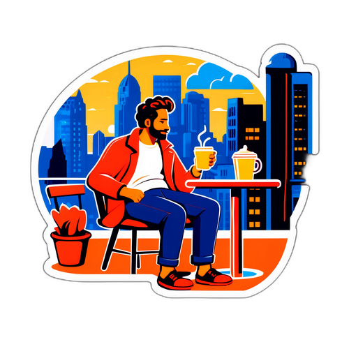 カフェでリラックスするキャラクター