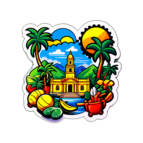 Наклейка, що відображає улюблені місця Ямайки через малюнки та акценти на культурних символах