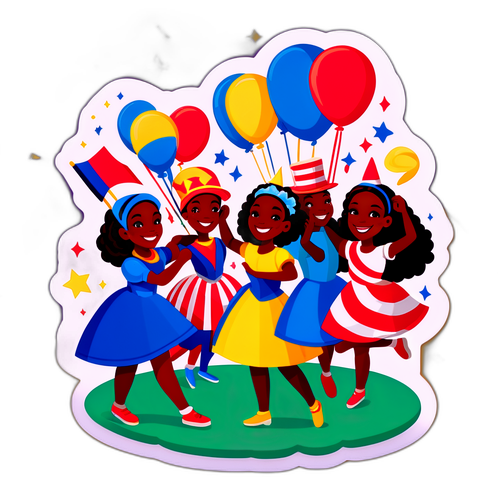 Scenă de carnaval cu oameni în culori naționale