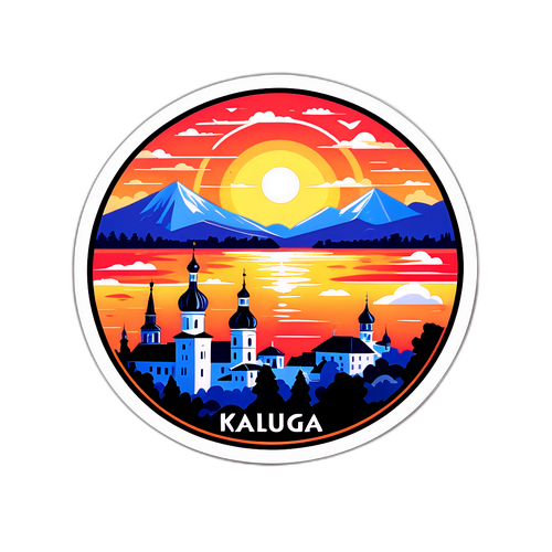 Художній наліпка, що зображує Калугу на заході сонця