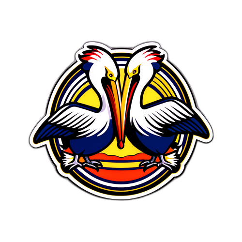 Diseño que representa los colores y símbolos de los Pelícanos combinados con los de los Spurs en una escena de juego