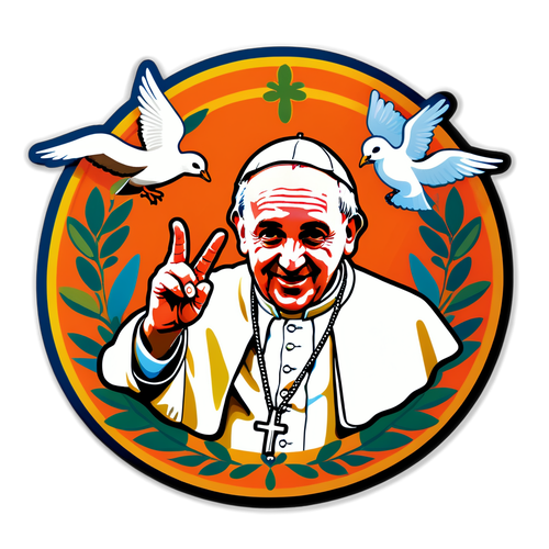 Sticker ya Papa Francis ikionesha alama za amani