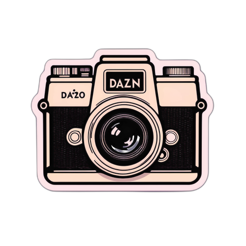 Sticker van een vintage camera met het woord 'DAZN'