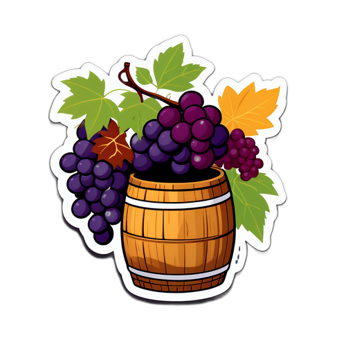 Διασκεδαστικό αυτοκόλλητο με σταφύλια και βαρέλι κρασιού
