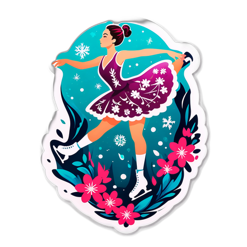 Adesivo floreale elegante con pattinatrice di figura