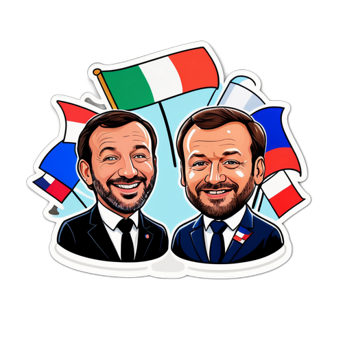 Adesivo giocoso di Salvini e Macron