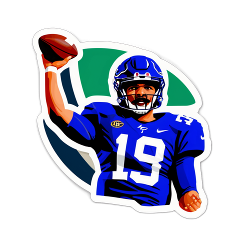 Un sticker de Drake Maye lanzando un pase