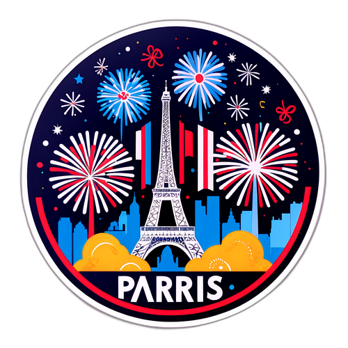 Autocollant festif du métro parisien avec des feux d'artifice pour le 14 juillet