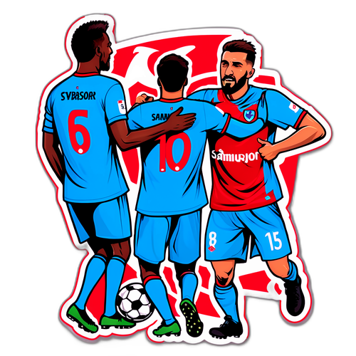 Наклейка, що зображає матч Трабзонспор – Сампдснпор з футболістами в емоційних позах