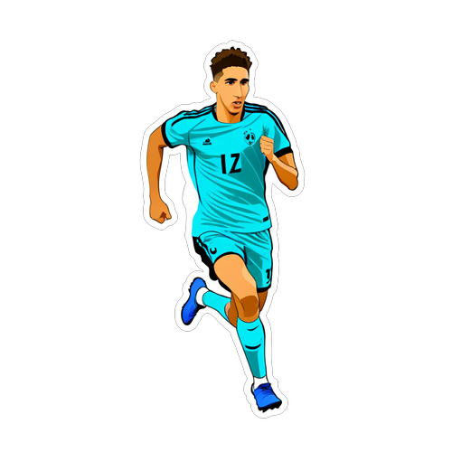 Minimalist Aufkleber von Achraf Hakimi im energetischen Laufpose