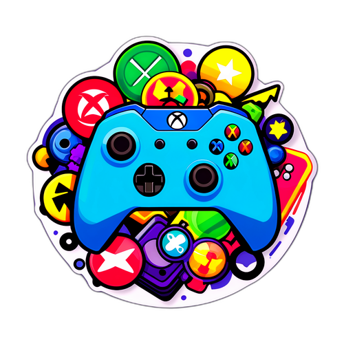 Nálepka s logem Xbox a ikonickými herními prvky