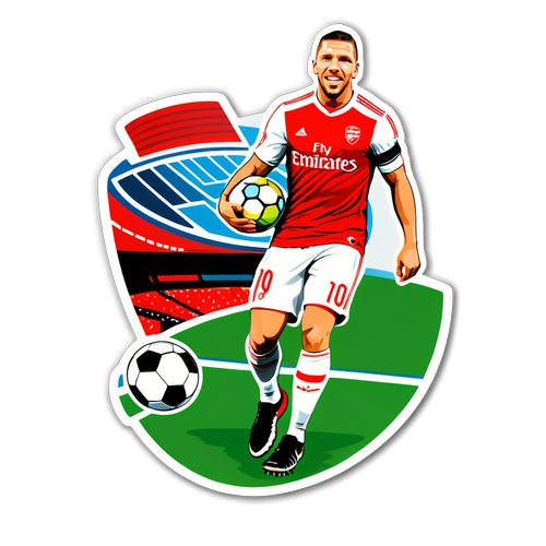 Lukas Podolski: Der gefeierte Held mit dem Fußball – Ein Sticker, der die Leidenschaft des Spiels einfängt!