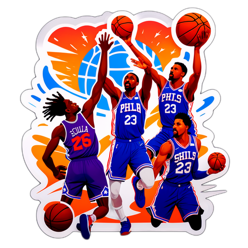 Jogo de basquete dinâmico entre 76ers e Suns