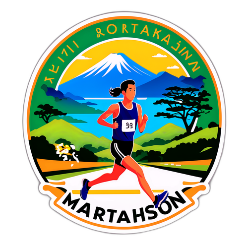 鹿児島のマラソンランナーと美しい景色のデザイン