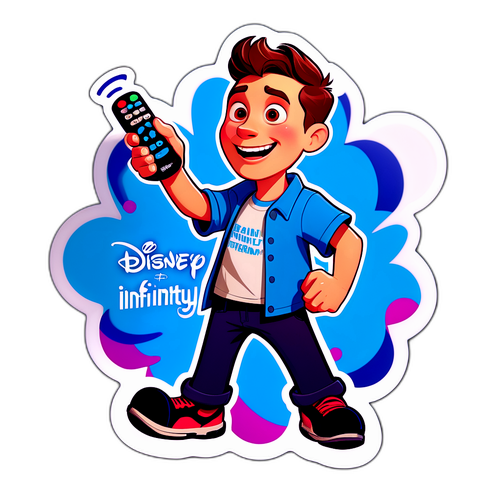 En sjov karakter med fjernbetjening og Disney+ logo