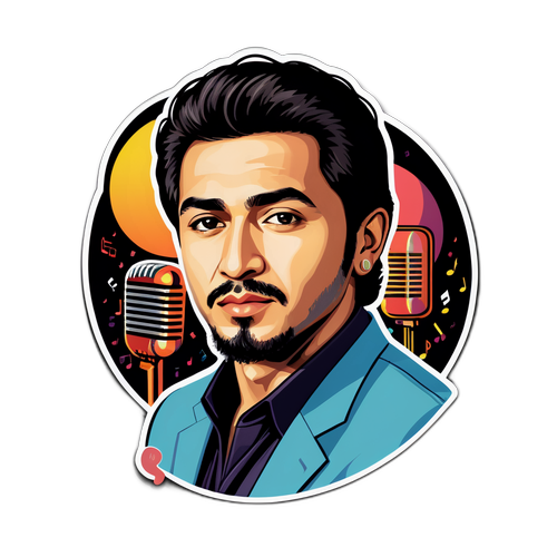 Наклейка с Муфтисом Мухамадиевым на обложке музыкального альбома, с атмосферными цветами