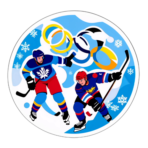 Vibrant klistermærke med ishockeyspillere til Vinter-OL 2026