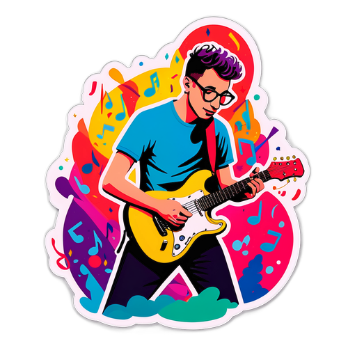 Färgglad klistermärke av Jack Antonoff som spelar gitarr