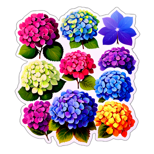 四季折々のカラフルな紫陽花のステッカー