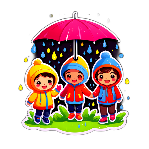 雨の中で楽しむ可愛いキャラクターたち