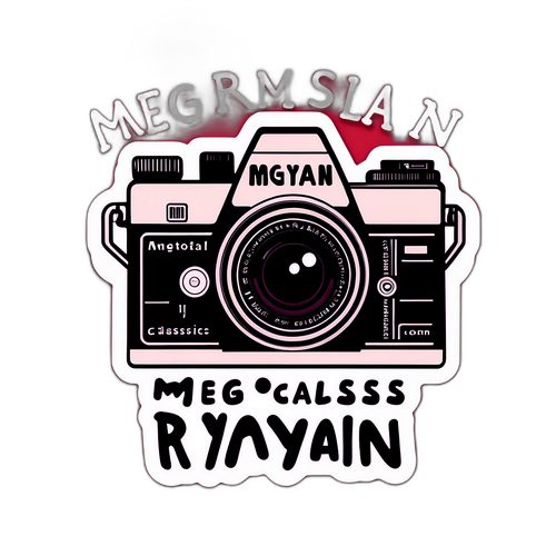 Nostalgická samolepka s retro filmovým fotoaparátem a Meg Ryan