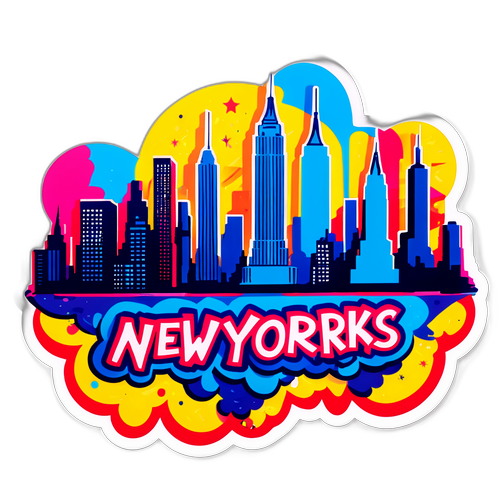 קו הרקיע המואר של ניו יורק עם המילים 'בחירות ניו יורק' באמנות גרפיטי