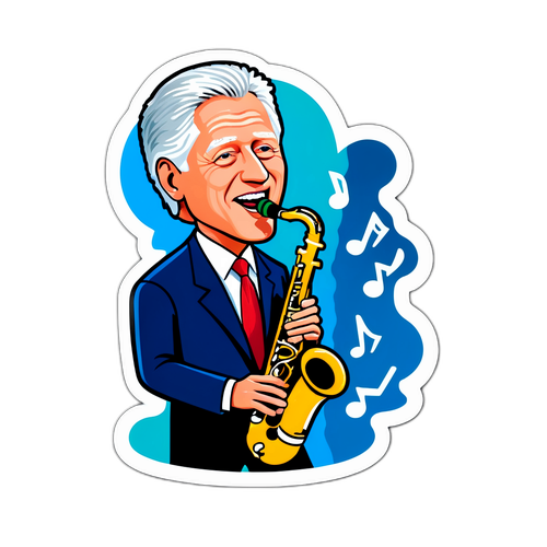 Bill Clinton Saksafon Çalan Karikatürü