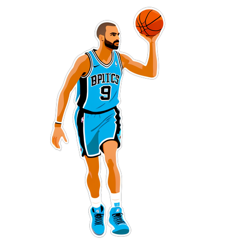 Illustration de Tony Parker en action avec le texte 'Légende NBA'